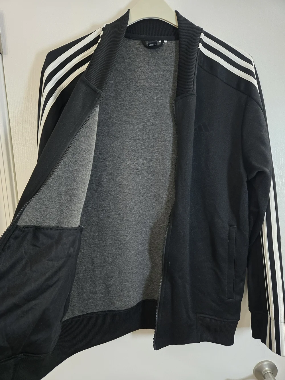 Adidas Men’s Squad ID Track Sport ID Bomber Jacket Black 3-Stripe Fits Large